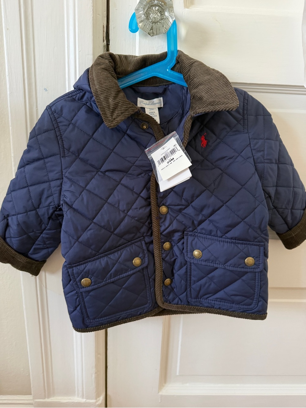 NWT - Ralph Lauren Navy Quilted Puffer Jacket with Brown Trim
